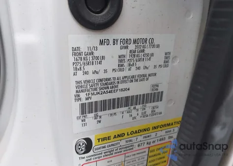 2014 Ford Expedition El Limited из США, поврежденный, VIN 1FMJK2A54EEF18204